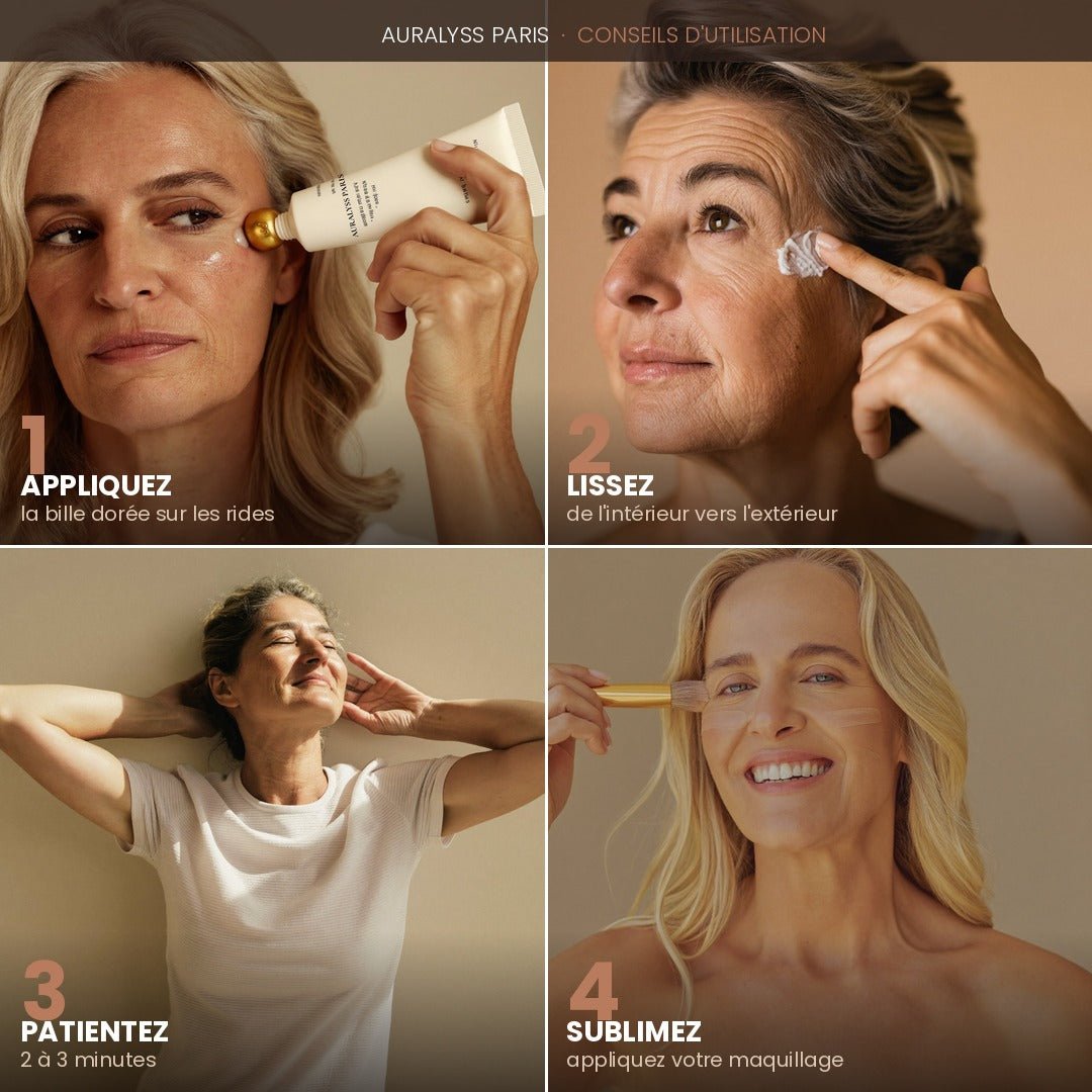Femme satisfaite après application lisseur rides